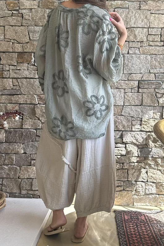 Sabo Boucle Flower Blouse Khaki